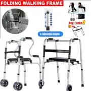 Lightweight Foldable Aluminium Rollator Walking Frame Wheeled Walker Padded Seat