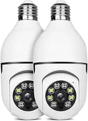 2.4G/ 5G WiFi Light Bulb Security Cameras, Wireless Outdoor Bulb for Home Security Indoor, Recording Bulb Camera with Full-Color Night Vision, Siren Alarm, 2PCS
