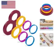 Rolling Pin Guide Ring Spacer Bands 8 Piece Set Multicolored Flexible Silicon...