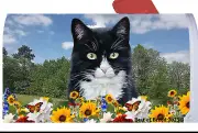 Tuxedo Black/White Cat Summer Flowers Mail Box Cover