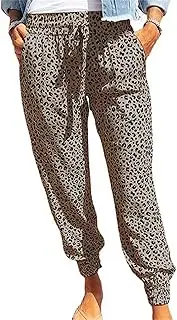 [Generic] Women Leopard Print Casual Pants Leopard Print Soft Casual Drawstring Trousers Printing Elastic Waist Lounge Pants