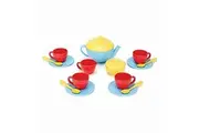 Green Toys Tea Set, Blue/Red/Yellow - 17 Piece Pretend Play, Motor Skills, Language Communication Kids Role Play Toy. No BPA, phthalates, PVC. Dishwasher Safe, Recycled Plastic, Made in USA.