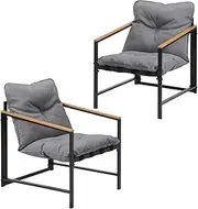 LI LIVSIP Outdoor Patio Furniture 2pcs Conversation Set, Soft Seat Garden Rattan Sofa with Cushions, Lounge Chair for Garden, Patio, Grey & Black