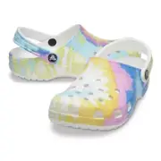 NEW CROCS White / Multi Classic Tie Dye Graphic Clogs Size 13 Women’s 11 Men’s