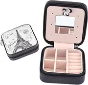 Yoption Paris tower Pattern PU Jewelry Holder Box Display Accessories Ring Earring Bracelet Storage Zipper Case PU Leather Portable Traval Jewelry Box Organizer (Black)