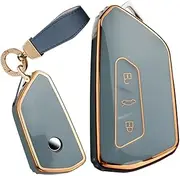 TECART Smart Remote Car Key Case Key Cover Protection Key Chain fit for VW Volkswagen Golf 8 MK8 GTI GTD Seat Tarraco Ateca Cupra Formentor Leon Skoda Octavia 3 Buttons Key Shell Cover Keyring