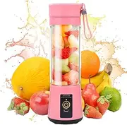Portable Blender, Personal Blender for Shakes and Smoothies, USB Rechargeable Juicer Mini Blender Cup 380ml (Pink)