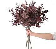 SHUOTAO Artificial Plants Eucalyptus Stems Decor 29" Leaves 3PCS Faux Branches for Wedding Centerpiece Flower Floral Arrangement Farmhouse Home Decoration Wine Red