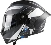 Bluetooth Modular Motorcycle Helmet Flip-Up Motorcycle Helmet DOT/ECE Approved with Double Layer Visor Unisex Removable Liner Fits Motocross Chopper Scooter