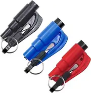 3 Pieces Car Window Breaker Emergency Keychain, 2-in-1 Seatbelt Cutter and Window Breaker, Car Safety Hammer, Portable Escape Tool for Land and Underwater (Black, Red, Blue)