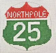 Hand-painted Needlepoint Canvas, North Pole Highway 25, 13" mesh, NEW