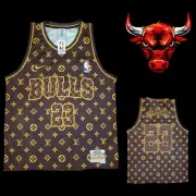 CHICAGO BULLS NBA BROWN AND GOLD MICHAEL JORDAN 23 JERSEY SIZE LARGE