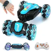 RC Stunt Car 4WD Remote Control Gesture Sensing Toy Cars, Drift Hand Controlled Double Sided Rotating Off Road Vehicle 360° Flips with Lights Music, for 6-12 Year Old Boys & Girls Birthday (Blue)