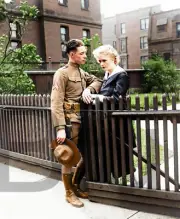 1917 Soldier bidding farewell to young woman at fence 11 x 14" Photo Print