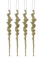 Christmas Tree Gold Glitter Icicles 15cm set of 4