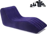 Inflatable Sofa Lounge Chair Yoga Chaise with Household Air Pump, Air Sofa Couch, Inflatable Lounge Sofa Deck Chair Multi-Function for Indoor Livingroom Bedroom Indoor Outdoor (Blue)