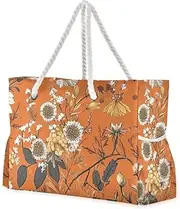 [Yoogain] Autumn Flowers Daisy Orange Portable Pocket Tote Bags with side pocketes Large Beach Bag Travel Essentials Beach Birthday for Women, Autumn Flowers Daisy, Orange, 1 size