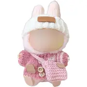 Clothes for Labubu(NO Doll) , Handcrafted Crochet 3-Piece Set for 17cm Doll, Premium Outfit with Accessories for Labubu, Stylish Clothes for Labubu Doll (Pink)