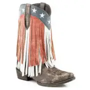 Women's Roper American Beauty Fringe Boots Handcrafted Brown