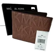NWT $108 Michael Kors Men's Andy Slim Billfold Leather Wallet Luggage 86F2SANF50