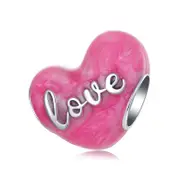 925 Sterling Silver Red Enamel Heart Charm Bead
