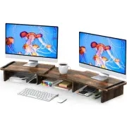 Dual Monitor Stand Riser with Adjustable Length and Angle Wood for Desk Riser...