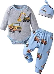 [Tearfuty] Newborn Baby Boy Clothes Car Print Long Sleeve Romper + Pants + Hat 3pcs Clothing Sets