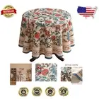 Elegant 55" Floral Linen Tablecloth - Durable Round Cover for All Occasions