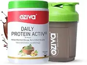 O.Ziva Daily Protein Activ For Women, For Better Energy, Bone Health & Hormonal Balance, With Clean Protein, Tulsi, & Probiotics for Better Absorption (Chocolate, 300g + Green Shaker)