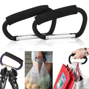2 Packs Large Stroller Hooks, Aluminum Grocery Bag Handle Organizer Black