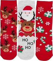 United Labels Rentier Santa Socken für Jungen und Mädchen - Weihnachtssocken Kinder Winter Sneaker Kindersocken Söckchen Rot/Grau (3er Pack)