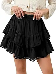 [calbatic] Womens Flowy Ruffle Tiered Skorts Elastic High Waist Lace Trim Mini Skirts Golf Tennis Crochet Shorts