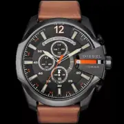 Diesel Mega Chief Black Dial Brown Leather Men's Quartz Watch DZ4343 NO BOX ,