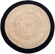 100% Natural Round Jute Rug for Bedroom, Living Room, Hallway - Phoenix (Black, 120 cm)