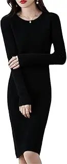 [Zozogag] Autumn Winter High Elasticity 100% Wool Thicken Straight Sweater Dress Warm Knit Pullover Women Casual Slim Midi Dress Female