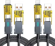 USB Fast Charging Cable 100W,2Pack 1M 4-in-1 USB-C Cable with LED Display, Nylon Braided Universal Convertible Charger Cable for iPhone/Android/MacBook Device