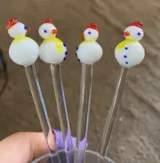 Mexican Blown Glass Snowman Barware Swizzle Stir Sticks Set Of 4 Hecho En Mexico