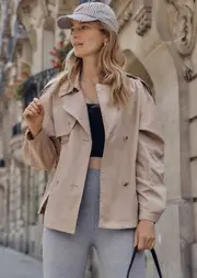 [Lorna Jane] Cropped Sports Trench Coat in Brown, Cotton, Size - Small S Tan