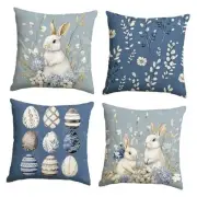 Easter Rabbit Easter Eggs Hydrangea Blue Throw Pillow Covers, 18 x 18 Inch