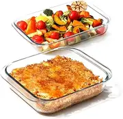 [NUTRIUPS] Casserole Dish Set Made of Glass, 2 Pieces Casserole Dish Glass, 1.5 L Rectangular Oven Dish and 2.3 L Square Glass Baking Mould, Lasagna Small Casserole Dish