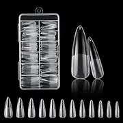120PCS Clear Half Frosted Nails Tip Almond Acrylic Fake Nails Full Cover Artificial Nail Tips 12 Sizes Artificial Nails with Case for Nail Salons and DIY Nail Art (BSW01)