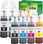 FANSHENG 104 Ink Compatible with Epson 104 Ink Missing Bottles for EcoTank ET-1810 ET-2870 ET-2720 ET-2715 ET-2721 ET-2712 ET-2810 ET-2820 ET-2821 ET-2825 ET-2826 ET-47. ET-00 ET-4800 (8 Pack 2BK/2C