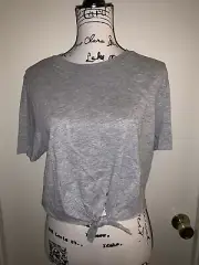 Topshop Women Gray Short Sleeve Tie Front Crop Top 100% Cotton Size US 10