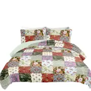 Classic Patchwork Quilted Multicolour 3 Pc Bedspread & Pillow Cover Set Quilt Covers