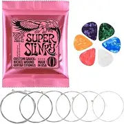 Electric Guitar Strings, 12 Pcs Super Slinky Nickel Wound Electric Guitar Strings 9-42 Gauge, Steel Ball Super Slinky Guitar Strings, with 12 Pcs Guitar Pick Plectrums