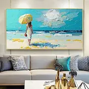 Handmade Hand Painted Oil Painting Wall Art Original Sunshine Ocean Oil Painting On Canvas Extra Large Wall Art Abstract White Waves Painting Boho Wall Decor D