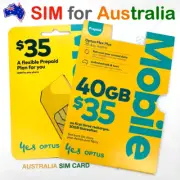 Australia Optus 5G 4G Prepaid $35 Starter SIM Card 40GB Data Call SMS Nano Micro
