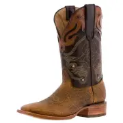 Mens Western Leather Boots Honey Brown Square Toe Solid Rodeo Farm Wear Size 10