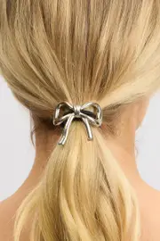 Silver Bow Detail Hair Tie - Size ONE, Women's Hair Accessory