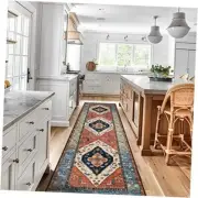 Boho Kitchen Runner Rug - 2x8 Runners for Hallways Washable Non 2’ X 8’ Rust